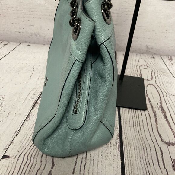 Coach Turnlock Edie Shoulder‎ Bag Cloud Blue Pebbled Leather Chain - Picture 5 of 16